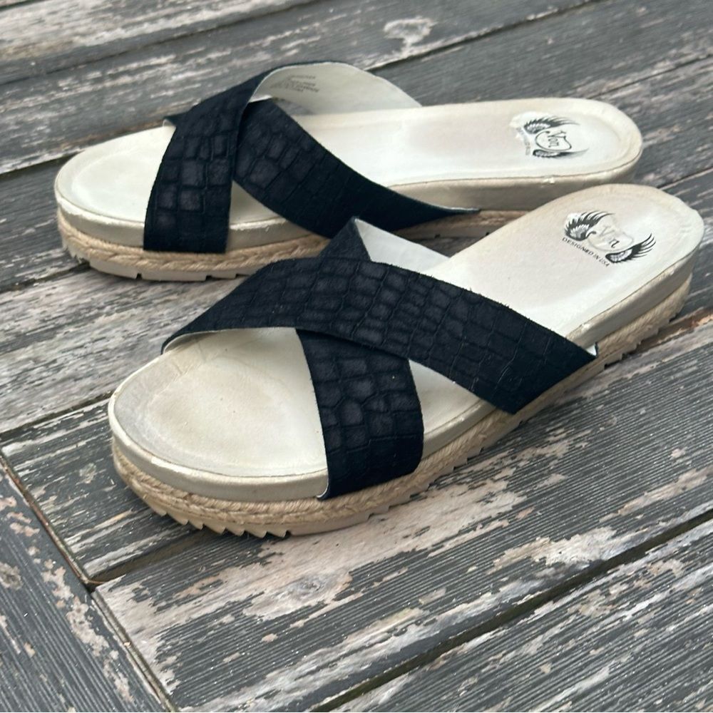 Von Dutch Size 11 Crossover Black Slides Sandals